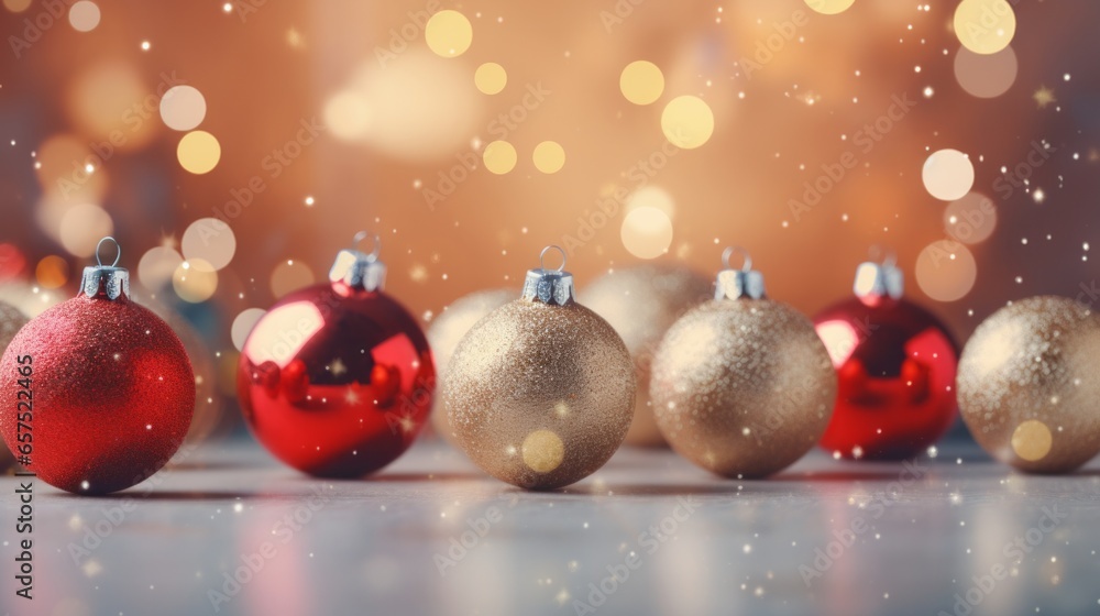 Photo of a festive display of red and gold Christmas ornaments Photo of a festive display of red and gold Christmas ornaments