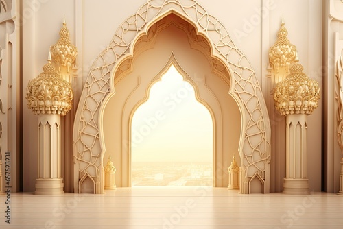 Ramadan kareem or eid al fitr, background with golden arch, with golden arabic pattern, background for holy month of muslim community Ramadan Kareem