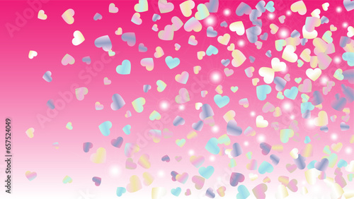 Realistic Background with Confetti of Hearts Glitter Particles. St. Valentine Day. Celebration pattern. Light Spots. Explosion of Confetti. Glitter Vector Illustration. Design for Banner.