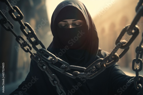 Woman hijab chains. Muslim culture. Generate Ai