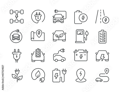 Electric car line icons. Editable stroke. For website marketing design, logo, app, template, ui, etc. Vector illustration.