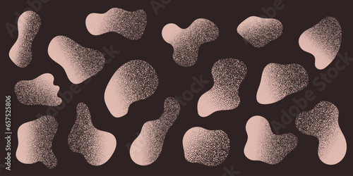 White Amoeba blob with gritty texture, organic abstract shape. Set of Liquid amorphous shapes, fluid blotch collection. Grain sandstone on dark background.