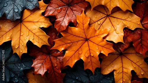 Fallen leaves in autumn with different shapes and colors