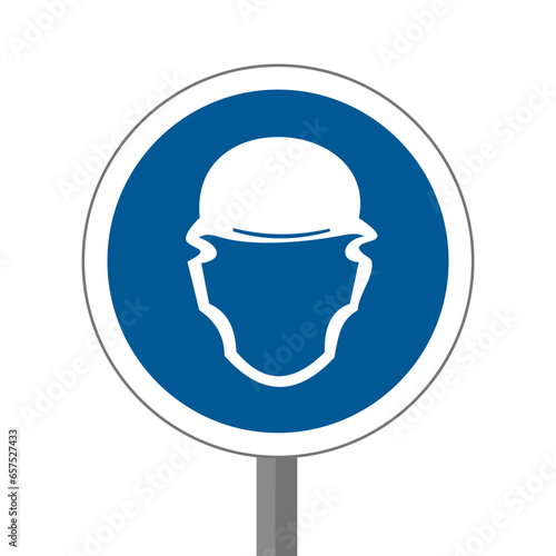 Port du Casque de protection EPI Panneau équipements sécurité au travail rond bleu