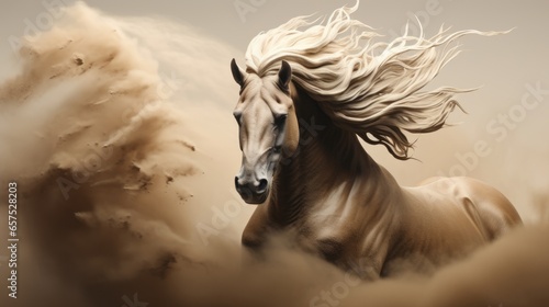 Mythical sand storm earth elemental horse born from dust and stone, legendary guardian of the desert running with the wind, magnificent fantasy stallion © SoulMyst
