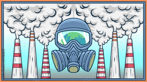 vector illustration of saving the earth and people from industrial pollution great for posters, banners, gas masks, factory chimneys, health care