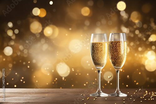 Champagne glasses clink with a New Year's Eve background with Generative AI