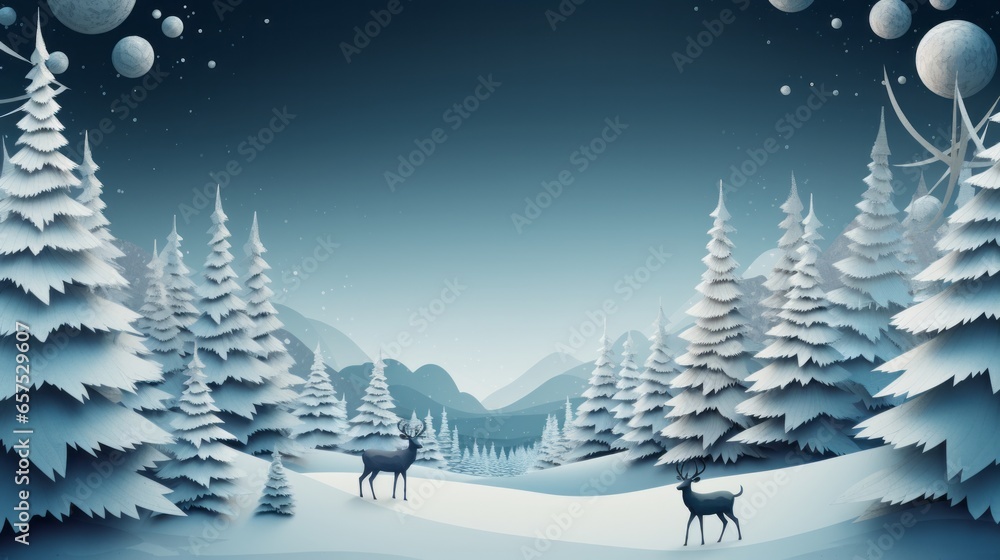 Photo of a Christmas scene with a deer and trees