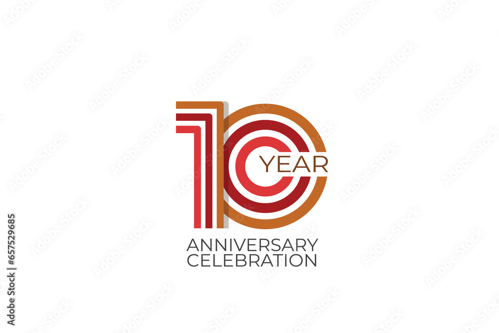 10 year anniversary. celebration with retro style in 3 colors, red, pink and brown on white background for invitation card, poster, internet, design, poster, greeting cards, event - vector 10 year anniversary. celebration with retro style in 3 colors, red, pink and brown on white background for invitation card, poster, internet, design, poster, greeting cards, event - vector