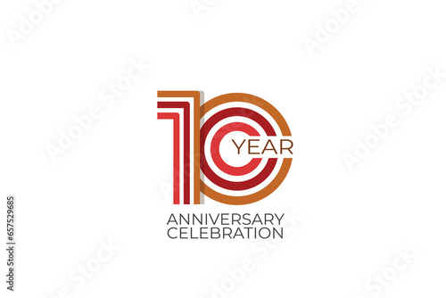 10 year anniversary. celebration with retro style in 3 colors, red, pink and brown on white background for invitation card, poster, internet, design, poster, greeting cards, event - vector