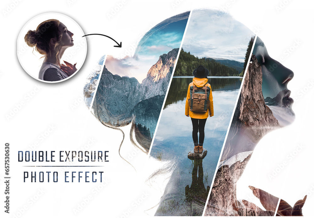 Photo Collage Double Exposure Stripes Effect Mockup Stock Template