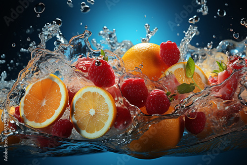 fruit in splash. Generative AI