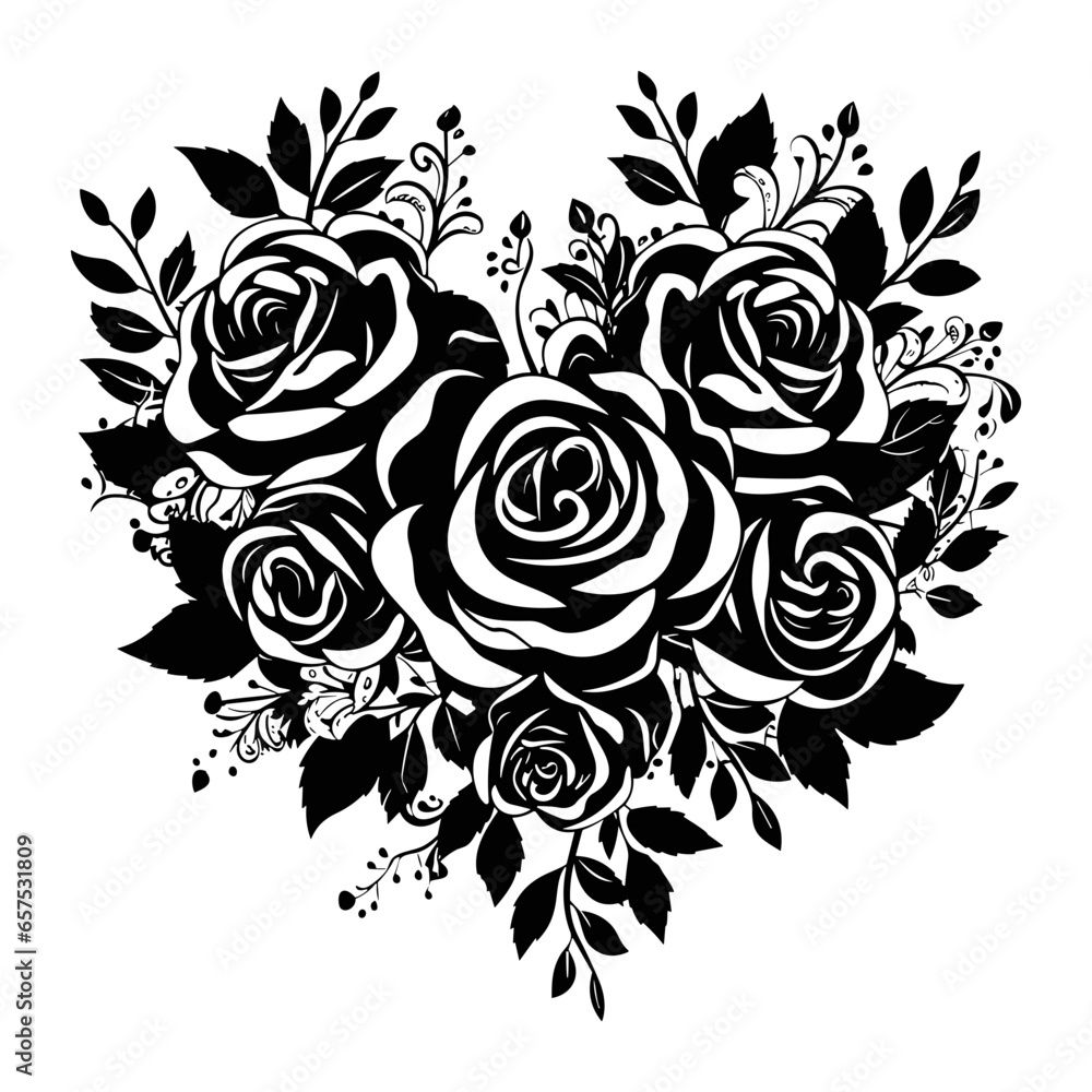 Heart made of roses outline with leaves , heart made of roses Heart made of roses outline with leaves , heart made of roses