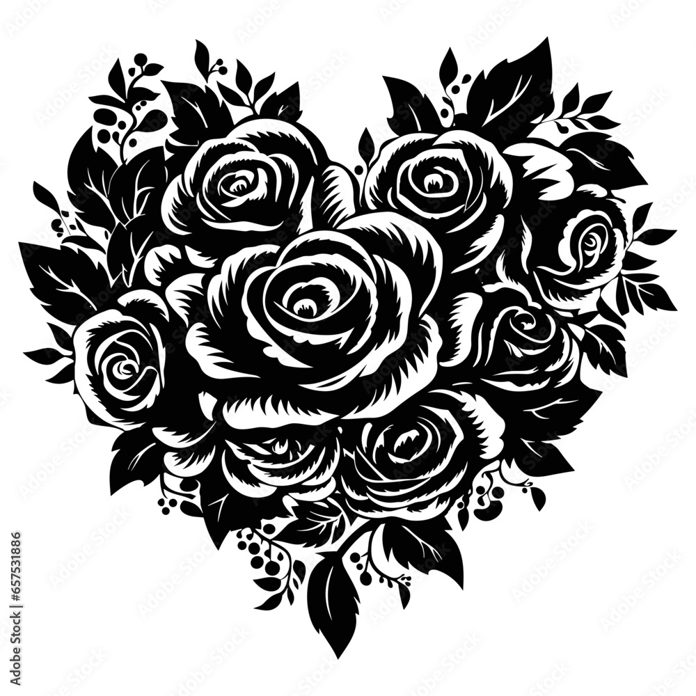 Heart made of roses outline with leaves , heart made of roses Heart made of roses outline with leaves , heart made of roses