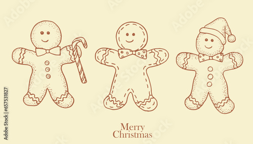 Gingerbread man, christmas toys, christmas cardchristmas decorations, line art, celebration, holidays, december 25, illustration