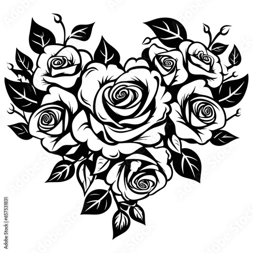 Heart made of roses outline with leaves , heart made of roses