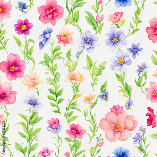 Pattern with blue and pink flowers