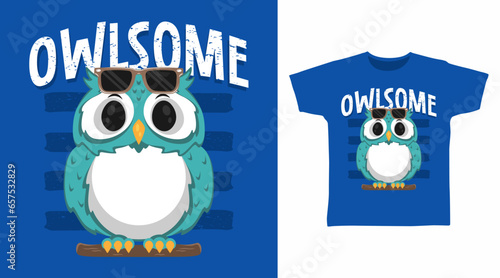 Cute Owl with Glasses tshirt art fashion design.