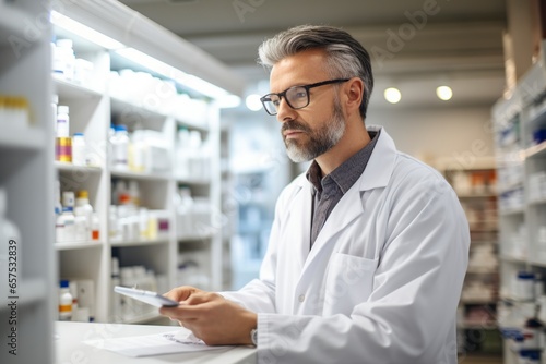 Wallpaper Mural pharmacist on his work shift at the pharmacy Torontodigital.ca