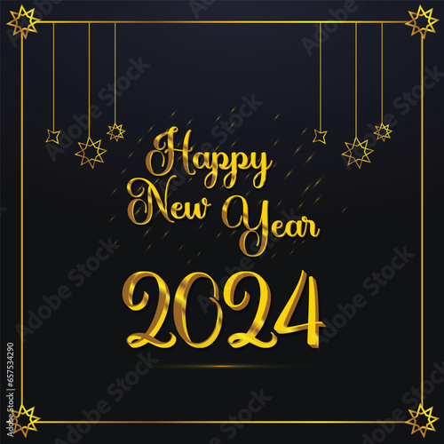 New Year 2024 gold 3d celebration post