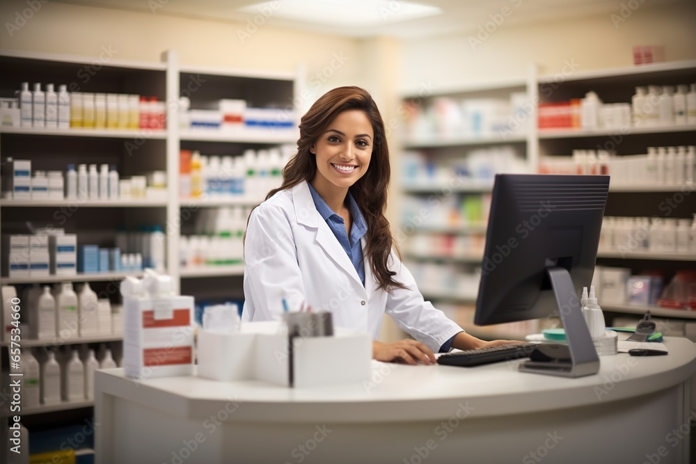 medical professional working in a pharmacy