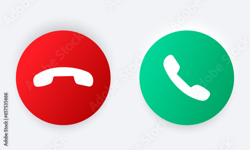 Call and reject call buttons vector icons. Green buttons yes and red no symbols isolated on white background vector icons EPS 10
