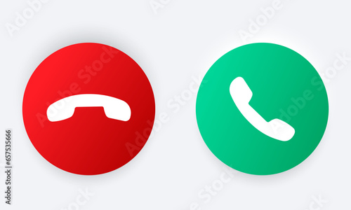 Call and reject call buttons vector icons. Green buttons yes and red no symbols isolated on white background vector icons EPS 10