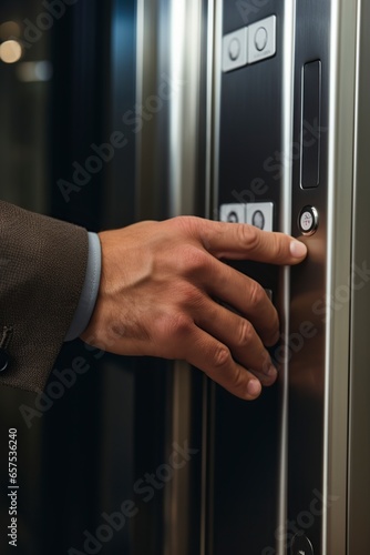 hands man pressing the buttons of an elevator