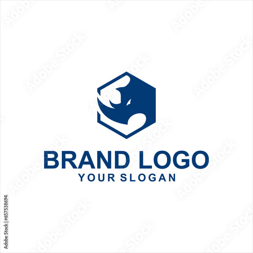 rhino abstract hexagon logo vector