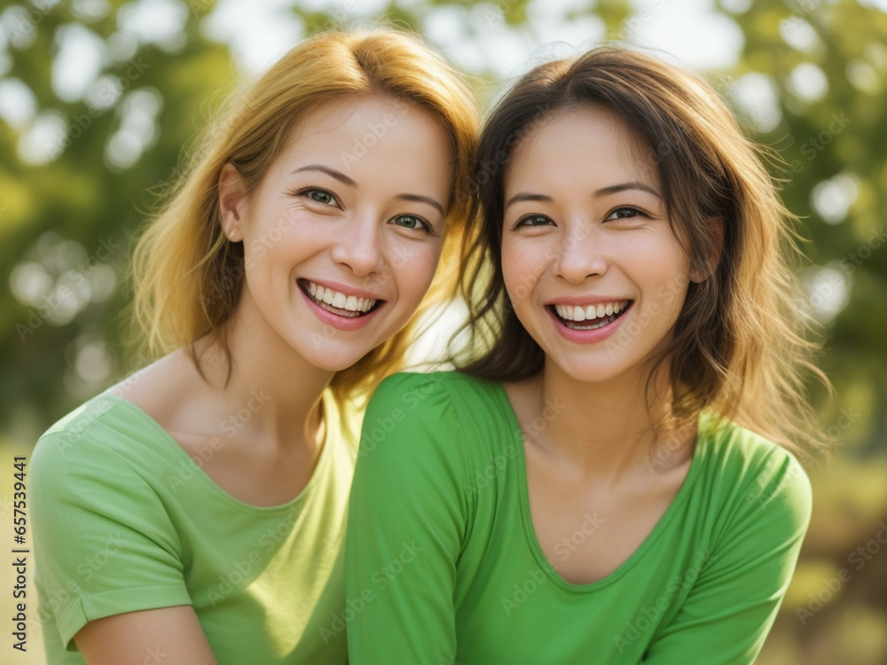 Handsome, smiling and laughing human. Solid green color clothes and background Handsome, smiling and laughing human. Solid green color clothes and background