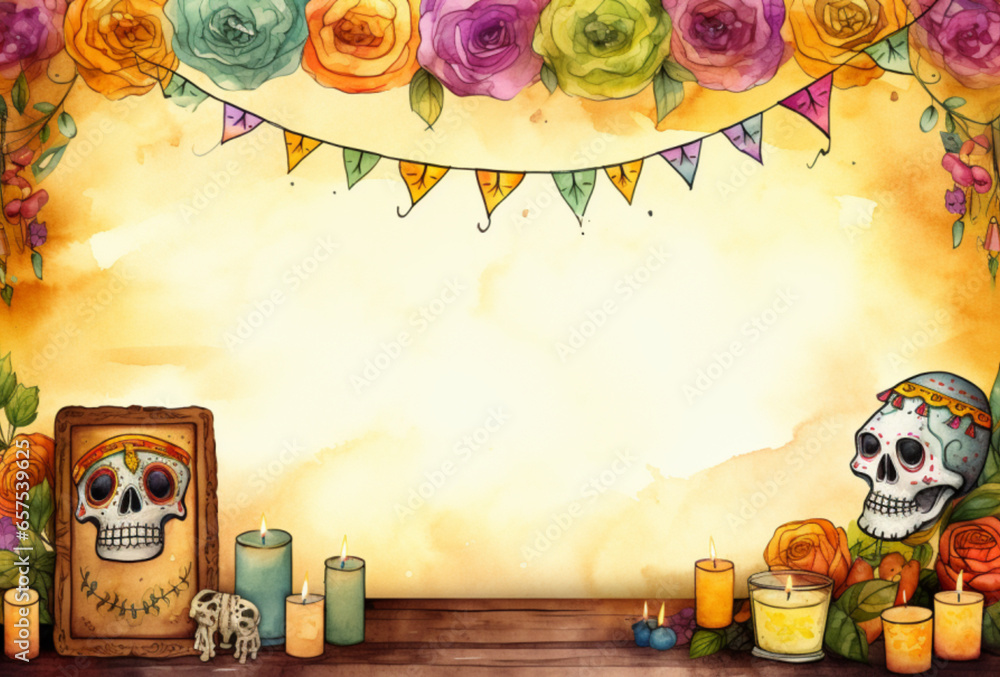 Dia de muertos Altar watercolor blank pages, dia de muertos rustic ...