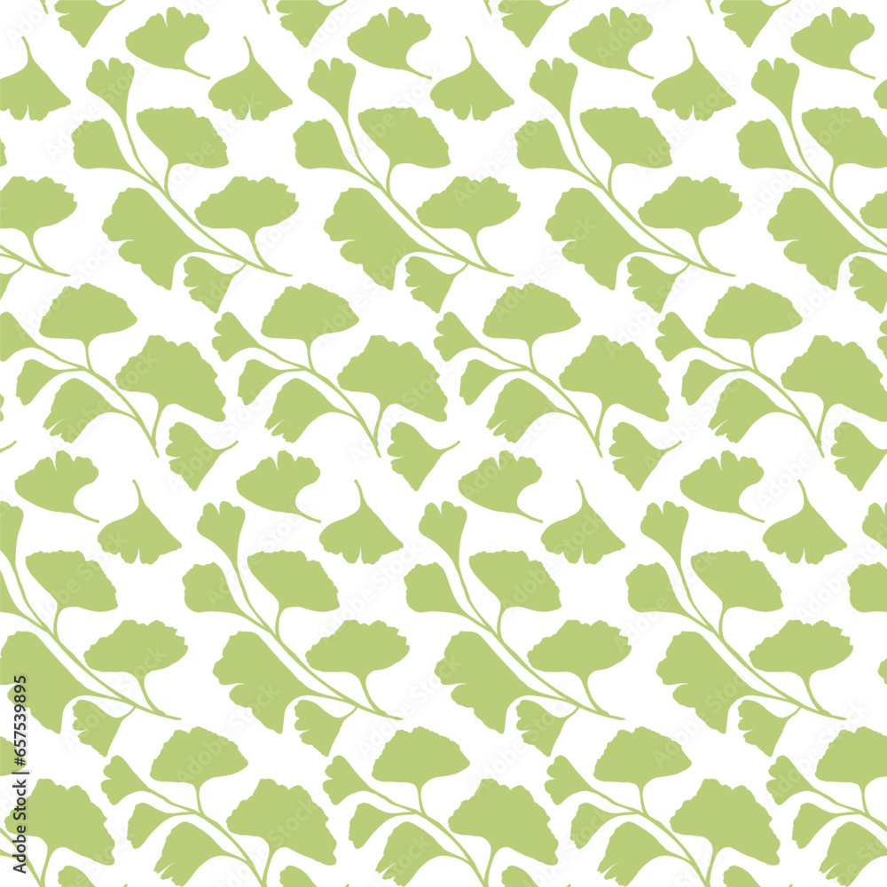 Seamless pattern of ginkgo biloba leaves and branch. An endless pattern of green leaves for wrapping paper, for wallpaper, surface textures, textile. Vector background botanical style Seamless pattern of ginkgo biloba leaves and branch. An endless pattern of green leaves for wrapping paper, for wallpaper, surface textures, textile. Vector background botanical style