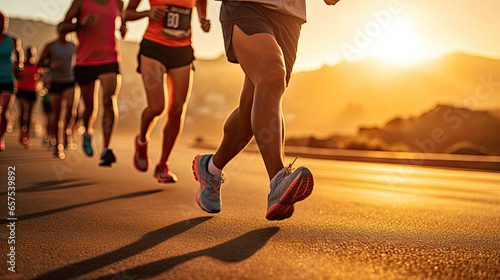 Close-Up of Runners’ Legs on Sunrise Seaside Trail