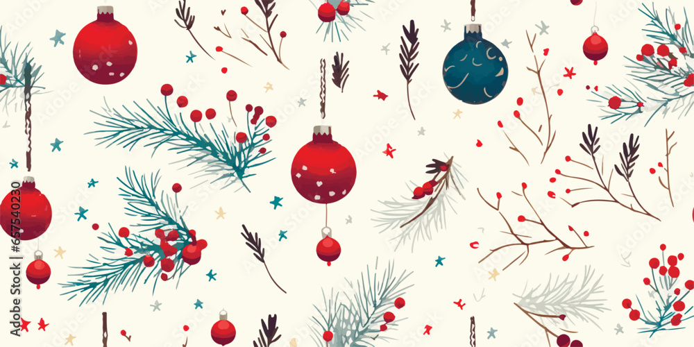 Christmas vintage seamless pattern with retro balls, vector holiday ...