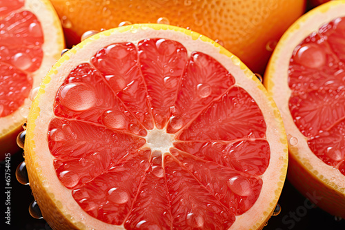 grape fruit slices with water drops background