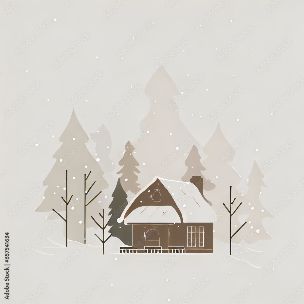 snowy cabin in the woods