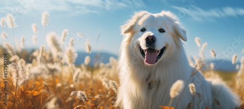 Great Pyrenees outdoor. Generative AI technology. photo