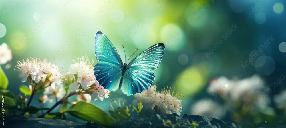 Beautiful blue butterfly. Generative AI technology.	
