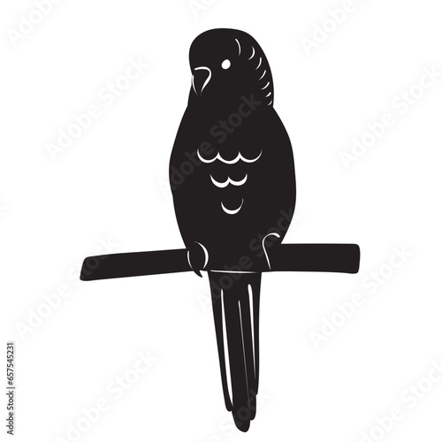 silhouette of a budgie on a branch, on a white background, vector