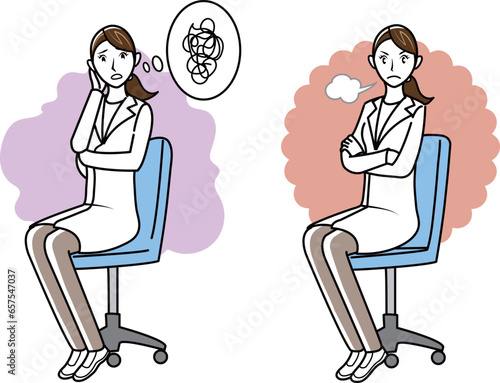 診察をする女性医師のイラストセット