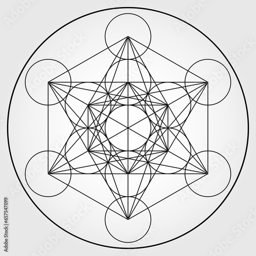 Cube de Métatron Illustration Noir et Blanc Géométrie sacrée Symbole Vecteur Design Cercle Spiritualité Univers Mandala Étoile 