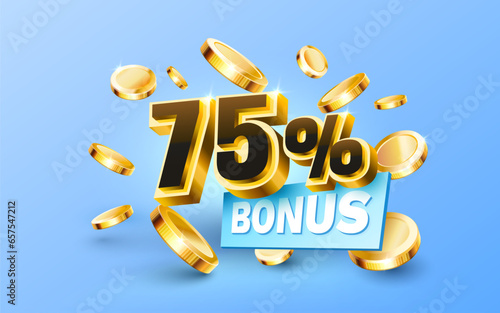 Bonus 75 Cash back service, financial payment label. Vector illustration