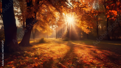 Countryside in the Autumn, forest in the morning, calm morning in the fall season