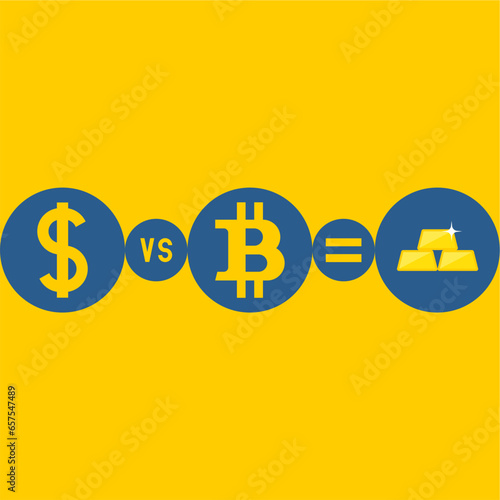 Illustration symbols and icons of cryptocurrency and fiat and gold