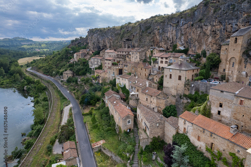 Aerial view of the french village of Peyre, Aveyron, France	