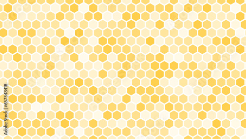 Abstract wallpaper with hexagonal grid. Mosaic geometric texture from hexagons for Bee honey products. Honeycomb hexagon background pattern.  Vector illustration
