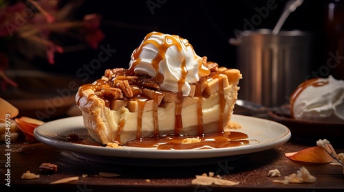 Appetizing Apple Pie with Crispy Crust and Juicy Filling on a Wooden Table