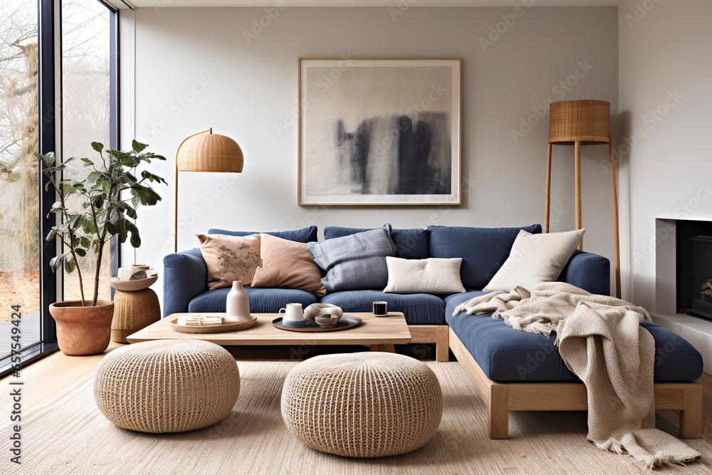 Blue poufs deals in living room