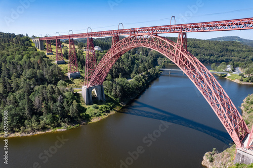 Aerial view of Garabit viaduct over the Truyère river in France photo