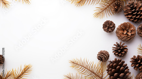 christmas background with pine cones and copy space
